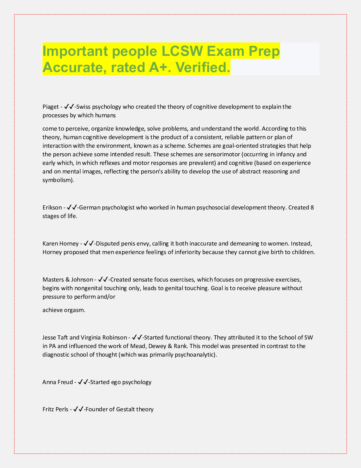 Preview image for Important people LCSW Exam Prep Accurate, rated A+. Verified.